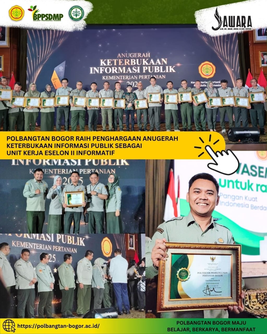Polbangtan Bogor Raih Penghargaan Anugerah Keterbukaan Informasi Publik sebagai  Unit Kerja Eselon II Informatif