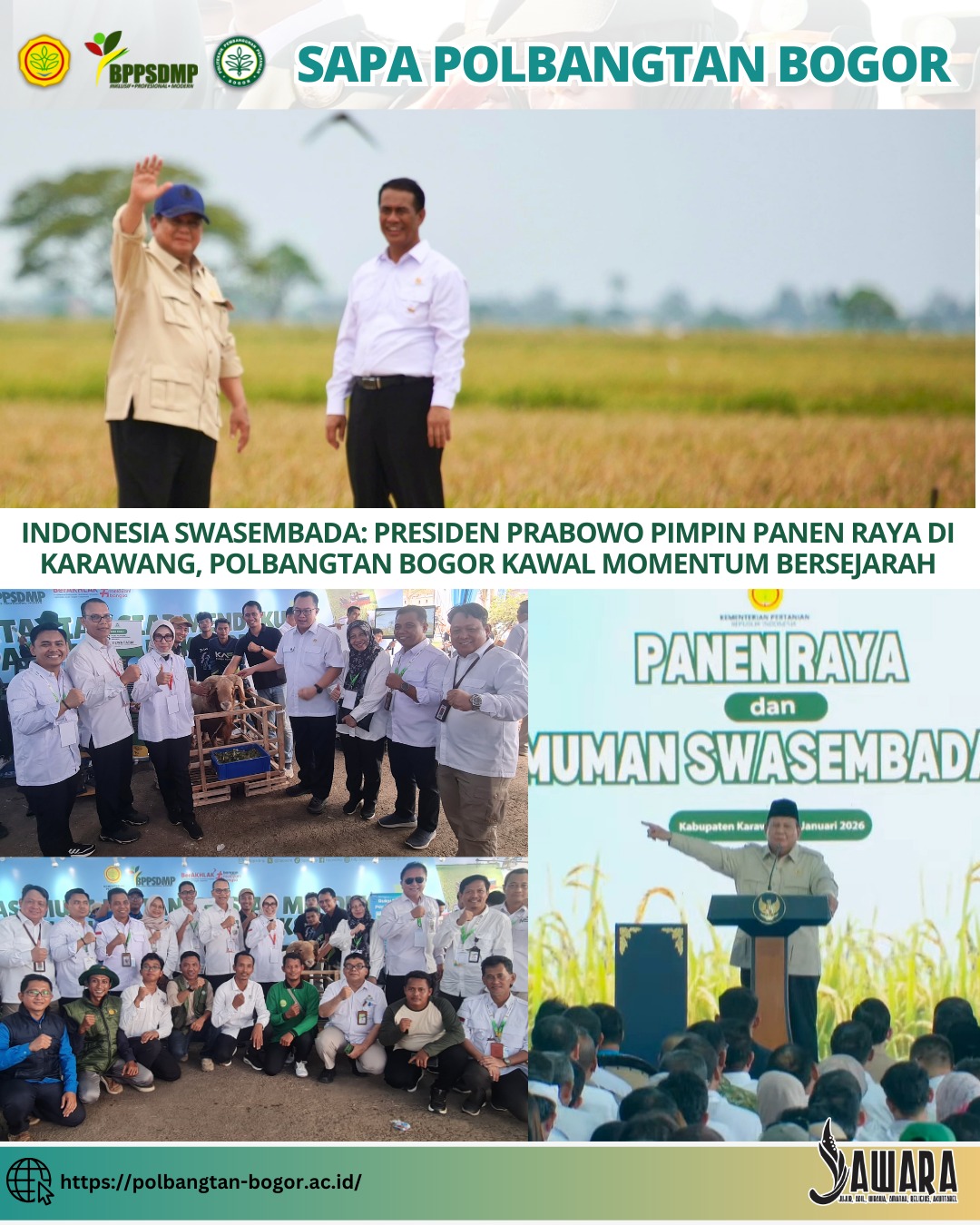 Indonesia Swasembada: Presiden Prabowo Pimpin Panen Raya di Karawang, Polbangtan Bogor Kawal Momentum Bersejarah