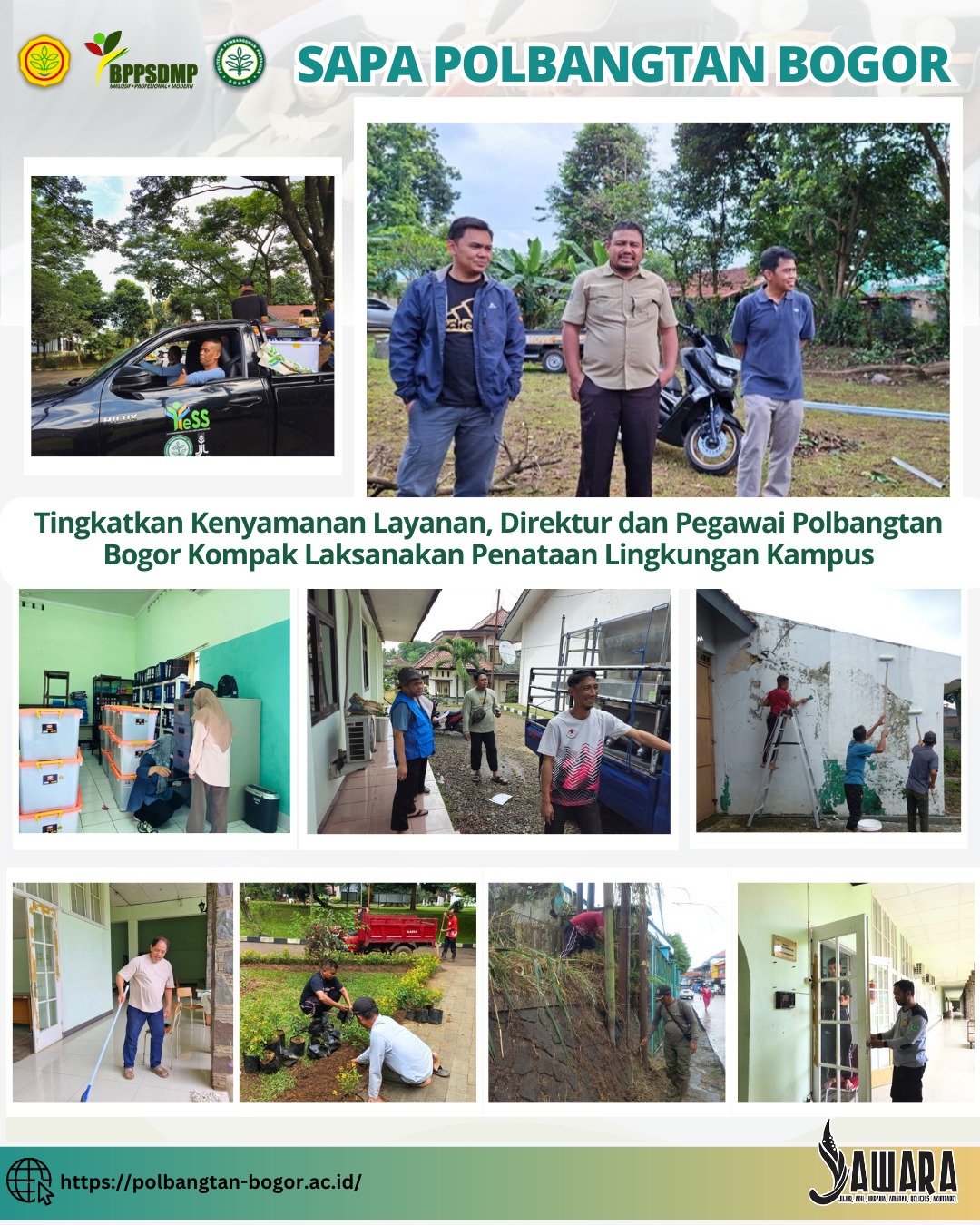 Tingkatkan Kenyamanan Layanan, Direktur dan Pegawai Polbangtan Bogor Kompak Laksanakan Penataan Lingkungan Kampus