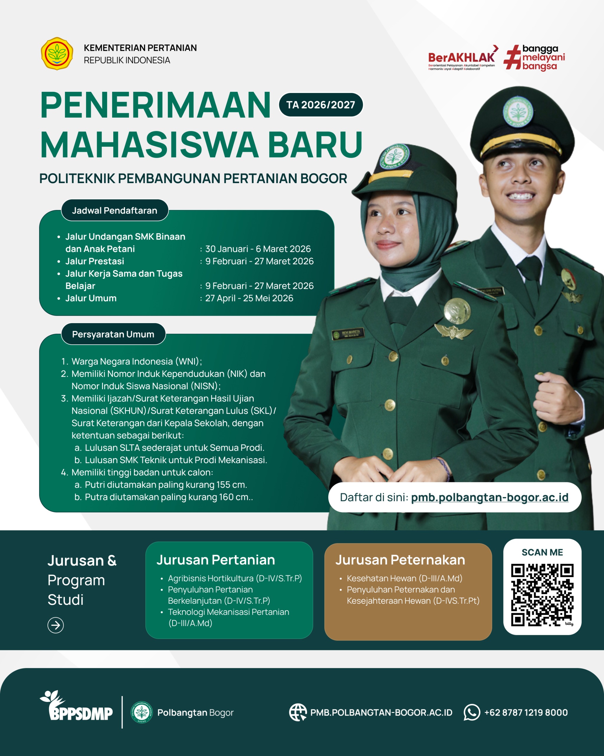 Penerimaan Mahasiswa Baru Politeknik Pembangunan Pertanian Bogor TA 2026/2027